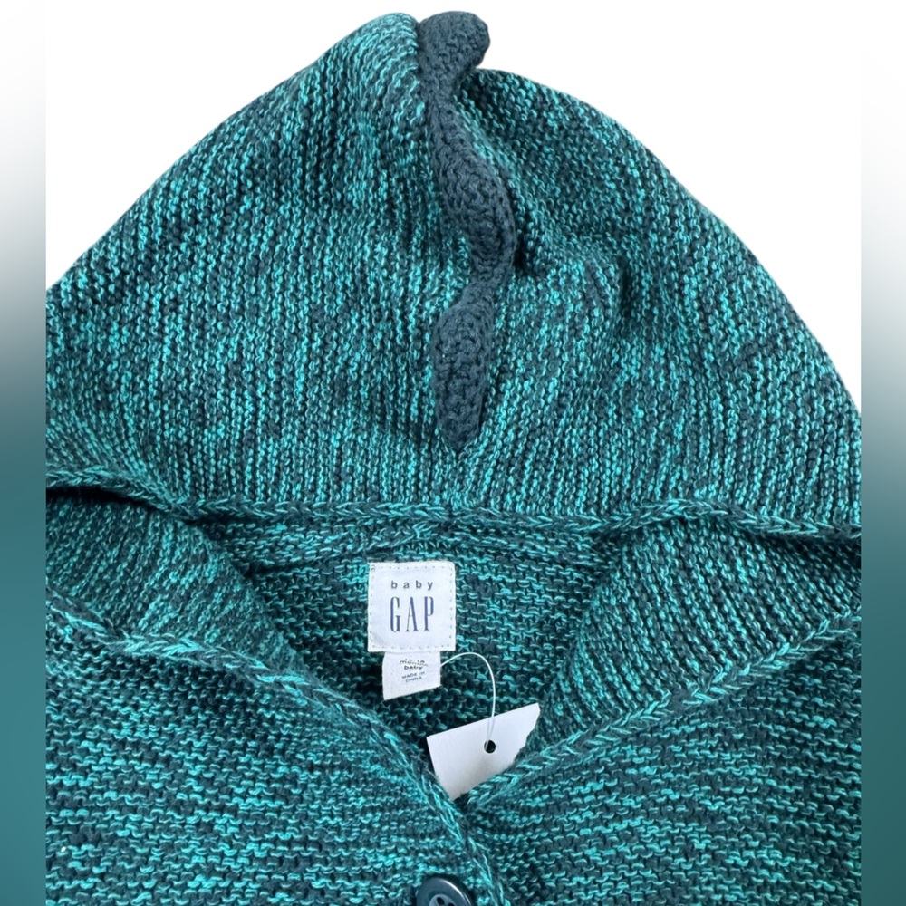 NWT Baby GAP Dino Garter Hoodie Green Cardigan Sweater Boy 12-18 Months - Picture 2 of 7